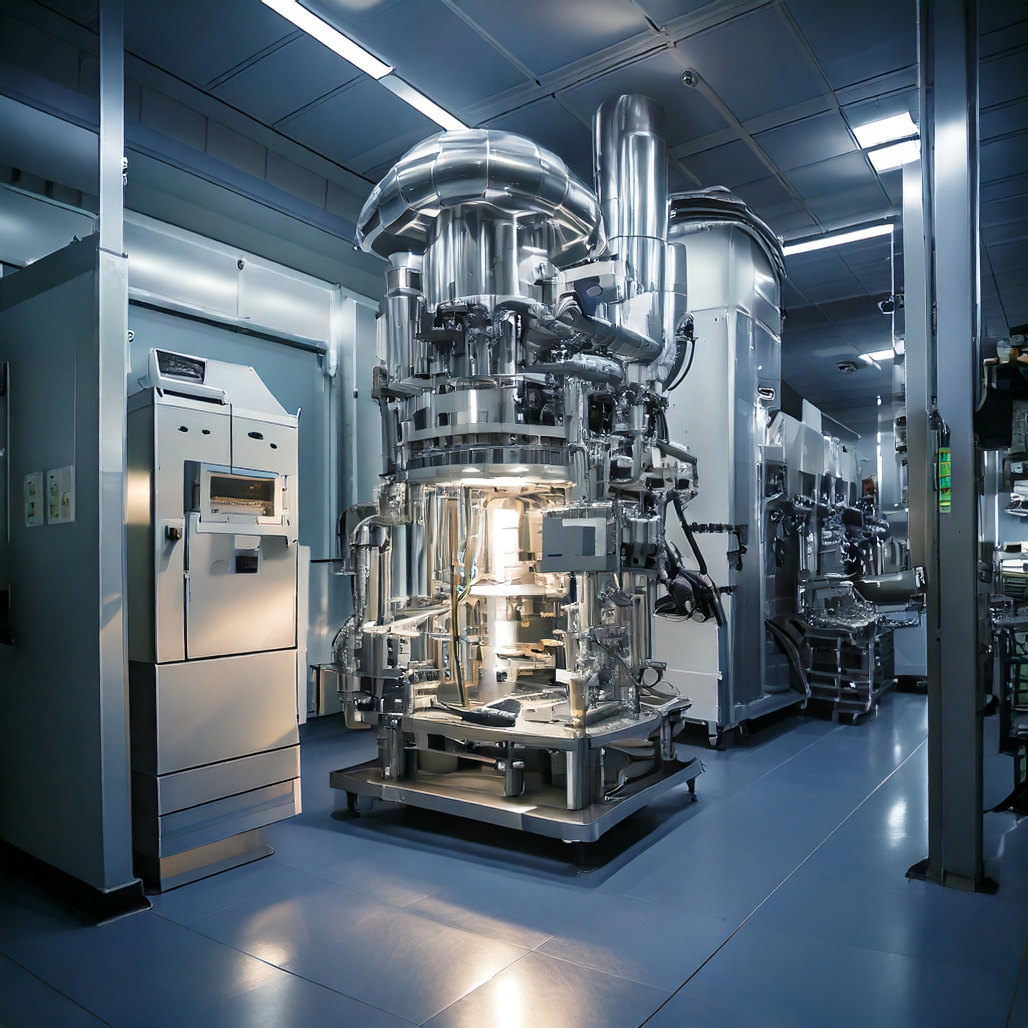 半導体製造装置の熱課題に対応する放熱フィンの重要性を示す画像。高密度機器内の熱管理に放熱フィンが効果的であることを表現。